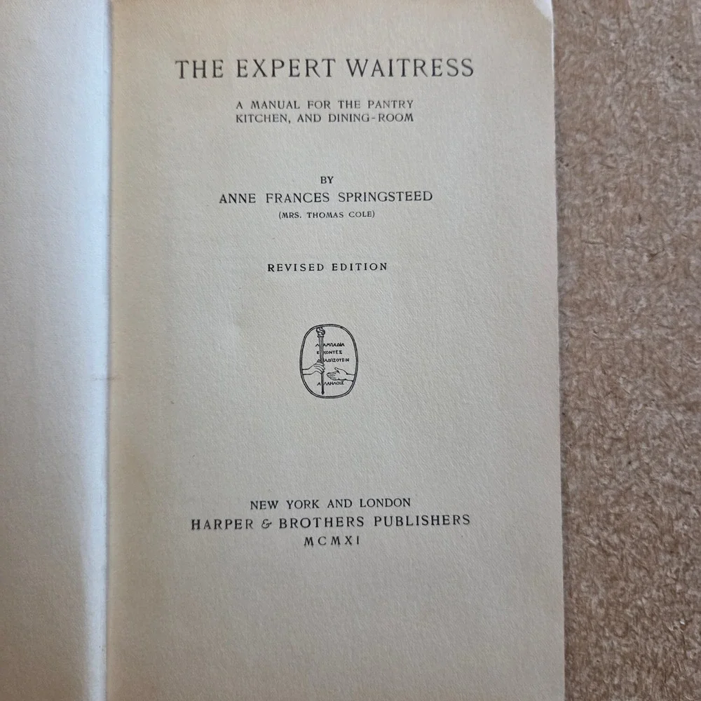 Harper & Brothers‎ The Expert Waitress Book 1911 Anne Frances Springsteed Green